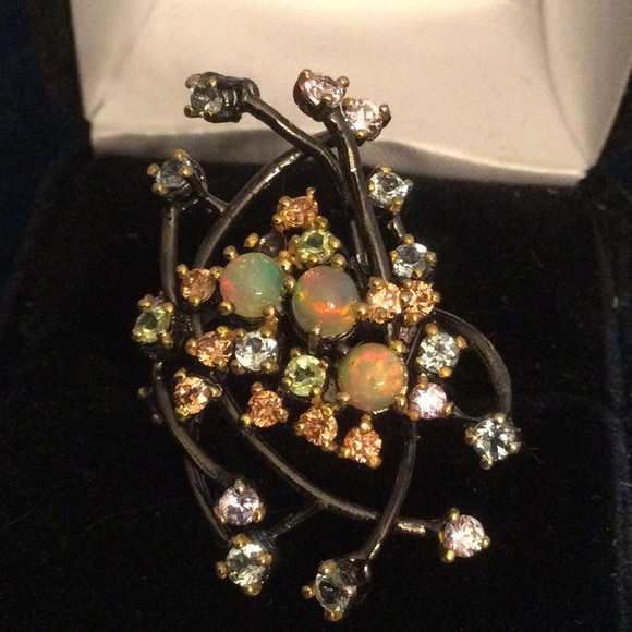 Breathtaking Genuine Opals in a Genuine Gemstone Galaxy Ring